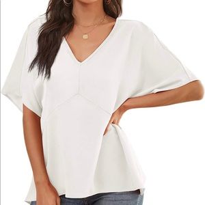 Feiersi Women’s Chiffon V Neck Batwing Short Sleeve Summer Blouse - White